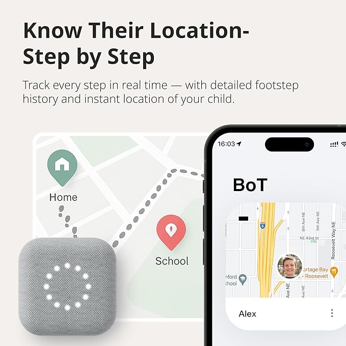 BoT Talk GPS Tracker for Kids with 2-Way Voice Messaging - Screen-Free, Smart AI Alerts, Real-Time Location, 7-Day Battery Life, Made in Japan, Monthly Plan Required