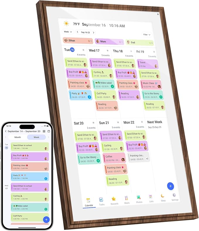 15.6 Inch Digital Calendar Chore Chart with Touchscreen - Full HD Interactive Display, Wall & Desk Mountable Family Planner, To-Do List & Meal Planner, Digital Picture Frame for Sharing Photos via App