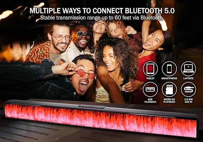 Magnavox MMA4020 Portable Speaker Soundbar with Bluetooth 5.0, Patented Vibrant LED Light Display, True 16 Watts RMS Sound, USB, TFT Playback, Great for Gaming, Stereo