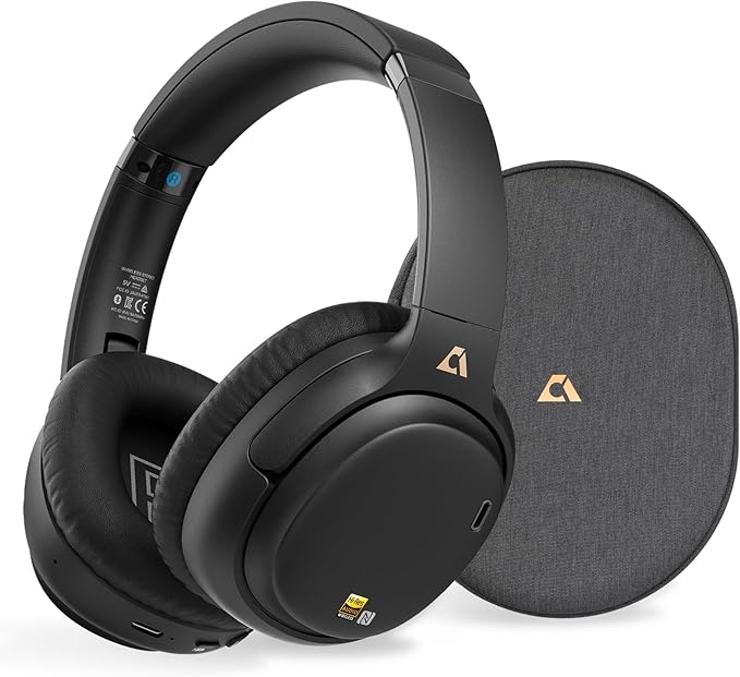 1Mii E700 Wireless Bluetooth Over Ear Headphones with Active Noise Canceling, Hi-Res Audio LDAC/aptX Low Latency for Airplane Travel Overhead Comfort, 54H Playtime, Custom EQ via App - Black