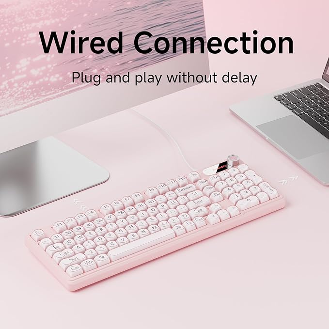 V102 Wired Keyboard, 98 Keys Creamy Gaming Keyboard with Number Pad, Display Screen & Media Knob RGB Silent Wired Cute Computer Keyboard for Laptop PC Gamer - Green