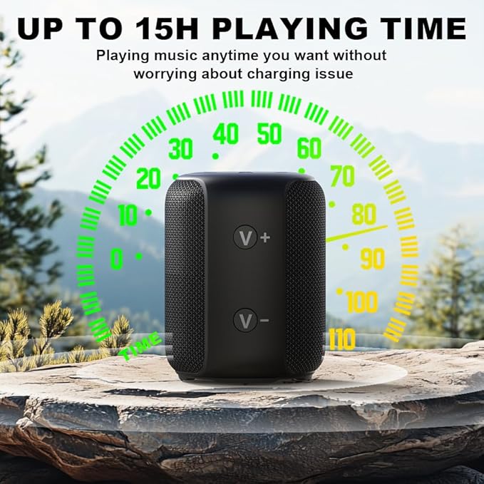 Bobtot Portable Speaker Bluetooth, IPX6 Shower Speaker Waterproof, 15H Playing Time, Loud and Stereo Sound with Bass, Dual Pairing for Party, Camping, Travel, Black