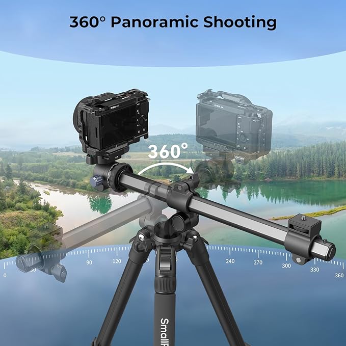 SmallRig CT25 64.5"/164cm Horizontal Overhead Tripod for iPhone & Camera, with Phone Holder & Carrying Bag, 22lb Max Load Aluminum Lightweight Camera Tripod for Overhead Shots/Live Streaming