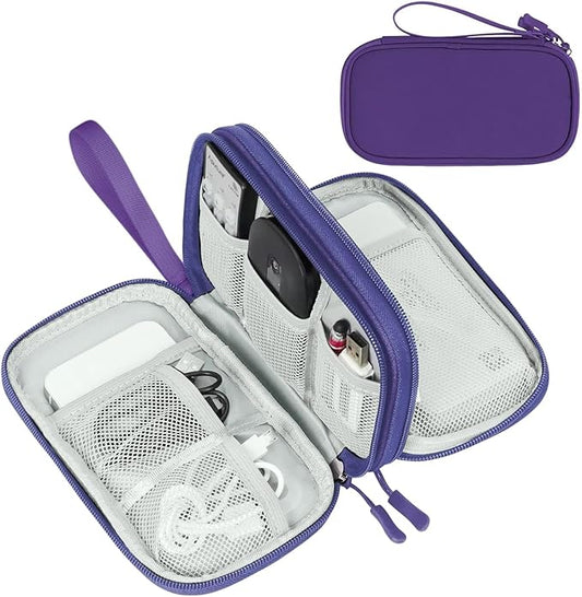 FYY Electronic Organizer, Travel Cable Organizer Bag Pouch Electronic Accessories Carry Case Portable Waterproof Double Layers Storage Bag for Cable, Charger, Phone, Earphone, Medium Size- Purple