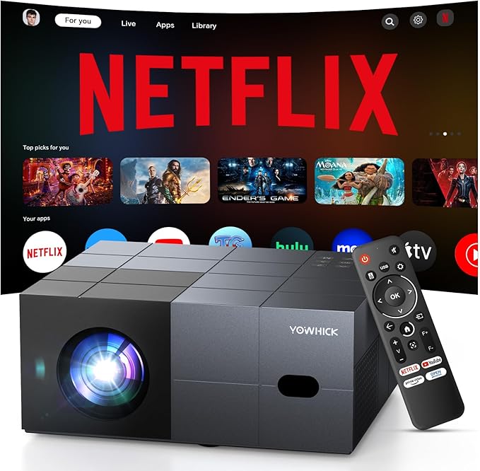 [Netflix Officially/1000 ANSI/Dolby Audio]Smart Projector with WiFi 6 and Bluetooth 5.3, 4K Outdoor Movie Projector, Electric Focus & AI Auto Keystone Portable Native 1080P Proyector (Grey)