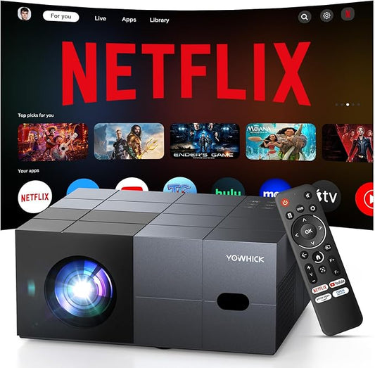 [Netflix Officially/1000 ANSI/Dolby Audio]Smart Projector with WiFi 6 and Bluetooth 5.3, 4K Outdoor Movie Projector, Electric Focus & AI Auto Keystone Portable Native 1080P Proyector (Grey)