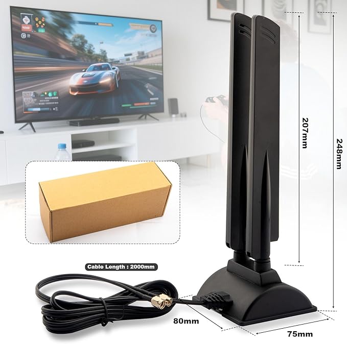 WiFi 6E Antenna Tri-Band 6GHz 5GHz 2.4GHz RP-SMA WiFi Antenna Magnet Mount Base for PC Desktop Computer Motherboard WiFi Bluetooth Card Wireless Router