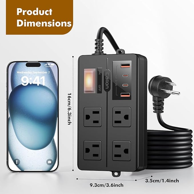 VNJ Outdoor Power Strip with 4AC Outlets + 4USB Ports, IPX6 Waterproof Surge Protector, Safety Lock Design and ETL-Certified Cables, 15FT Extension Cord for Home, Garden, and Commercial Use