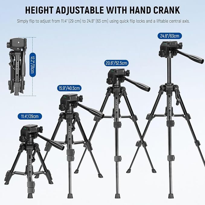 NEEWER Entry Level Version Mini Desk Phone Tripod Compatible with iPhone for Video Recording, Small Compact Table Top DSLR Camera Camcorder Webcam Stand, 3 Way Pan Tilt Head & Cell Phone Holder, TP52