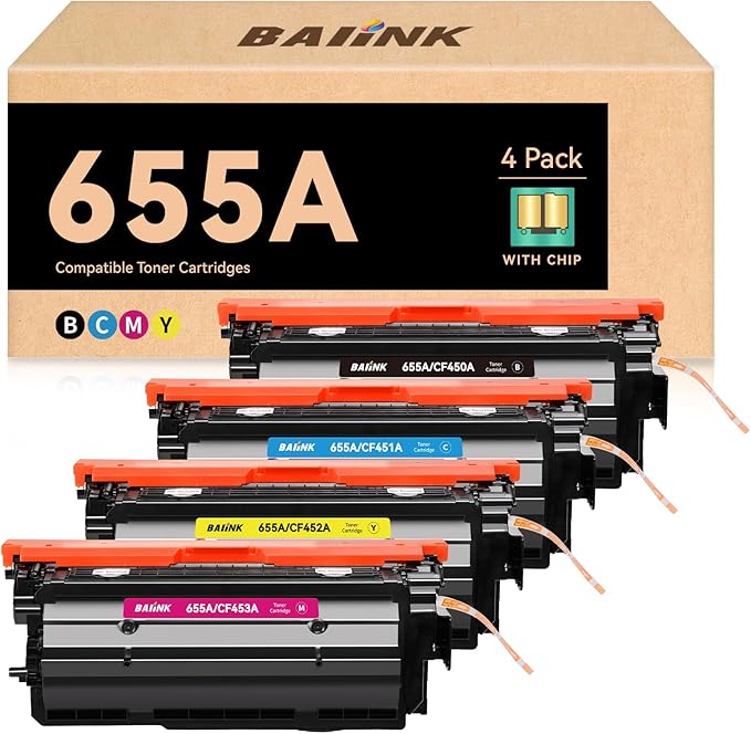 655A Toner Cartridges 4 Pack Replacement for HP 655A CF450A CF451A CF452A CF453A Compatible with HP Color LaserJet Enterprise M652dn M652n M653dh M653dn M653x M681f M681z M682z M681dh (B,C,M,Y)