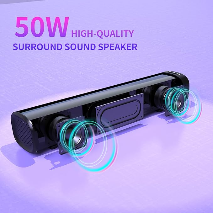 Sound Bar for Smart TV, Bluetooth Sound bar for TV with Optical/AUX/HD ARC, 50w Surround Sound Speakers, Surround Sound System for TV/PC/Gaming/Projectors, Wall Mountable PC Soundbar