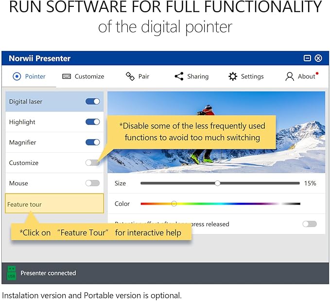 Norwii N97s TV Screen Presentation Clicker for powerpoint presentations, powerpoint clicker, Presentation Remote, Bluetooth Wireless Presenter, Digital Pointer for TV Screen Under Win/mac