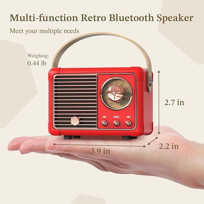PRUNUS J-999 Retro Bluetooth Speaker,Vintage Decor,Mini Wireless Bluetooth Speaker,Cute Old Fashion Style Support USB/TF Card/AUX for Kitchen Desk Bedroom Office Party Outdoor(Exclusive Red)