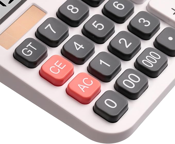 Standard Desktop Calculator, Dual Power (Solar & AA Battery), 14-Digit Large Display, Multifunctional Office Calculator (White)