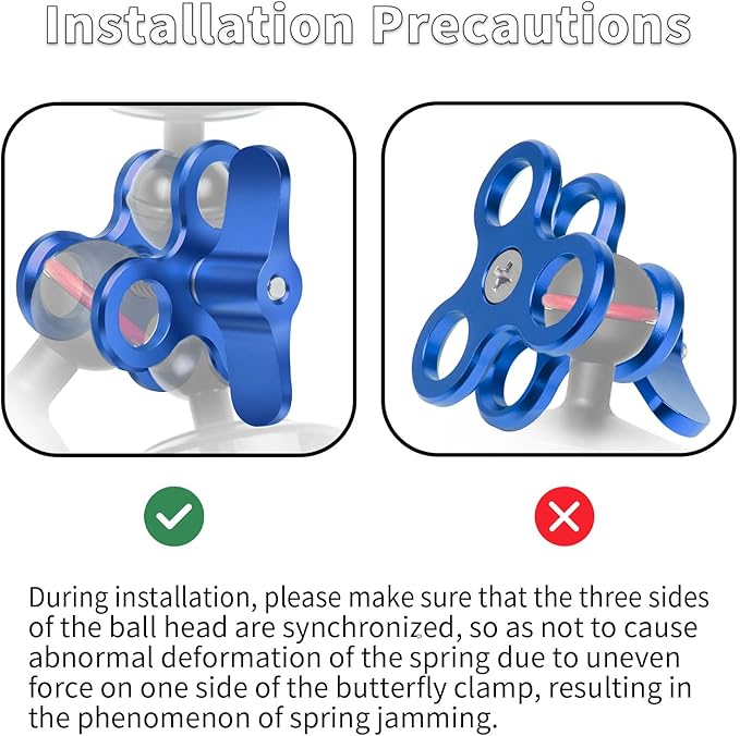 3-Hole 1" Aluminum Underwater Camera Clamp Ball Mount (2-Pack) - Underwater Bracket for Diving Light Arms & Camera Trays, Saltwater-Resistant Adapter for Scuba Photography/Videography Gear