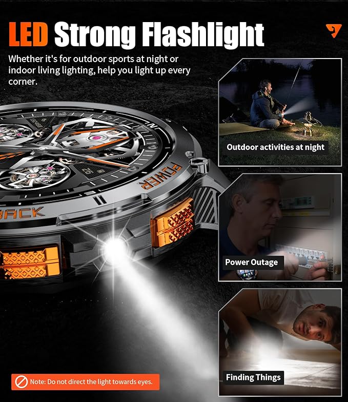 LIGE GPS Smart Watch for Men, Compass/LED Flashlight/Pedometer/1.43" AMOLED Smartwatch, 100+ Sports Mode Fitness Tracker for Android iOS, IP68 Waterproof Watches for Swimming