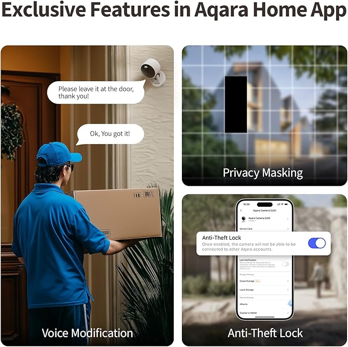 Aqara G100, 2K Indoor/Outdoor Security Camera, HomeKit Secure Video, 2-Way Audio, Spotlight Color/IR Night Vision, AI Detection, 140° FOV, Wi-Fi 6, Supports HomeKit, Alexa, Google and IFTTT, White