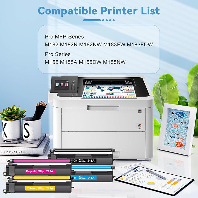 215A Toner Cartridges 4 Packs with Chip High Yield Compatible for HP 215A W2310A W2311A W2312A W2313A Work with Color Laserjet Pro MFP M183fw M182nw M183fdw M155dw M155nw (Black Cyan Yellow Magenta)