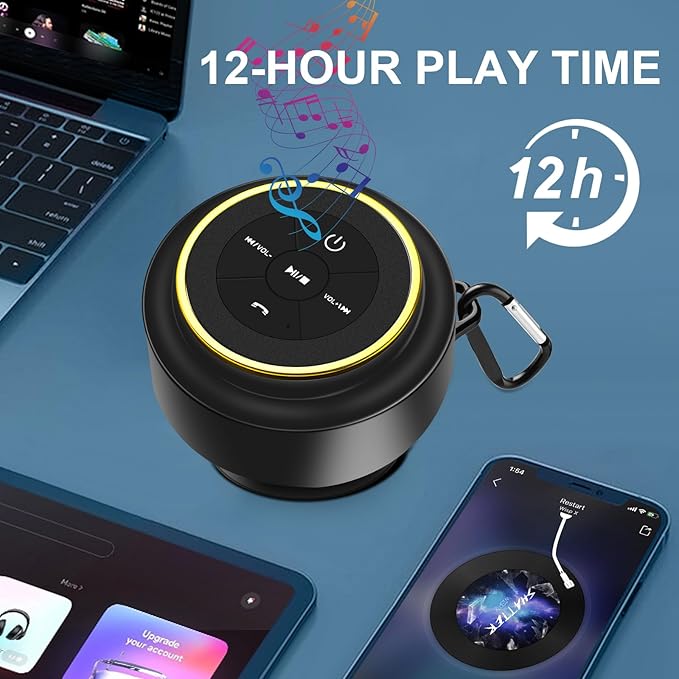 Bluetooth Shower Speaker, Portable Waterproof Speakers with Suction Cup, Wireless Outdoor Speaker for Pool, Camping, Beach, Hiking, Kayaking, Great Gift for Men, Women