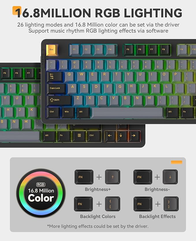 DAREU EK87PRO 80% Wireless Mechanical Gaming Keyboard,TKL Tri-Mode RGB Keyboard with Hot-Swappable,PBT Keycaps,Gasket Mount,6-Layer Padding for Win/Mac