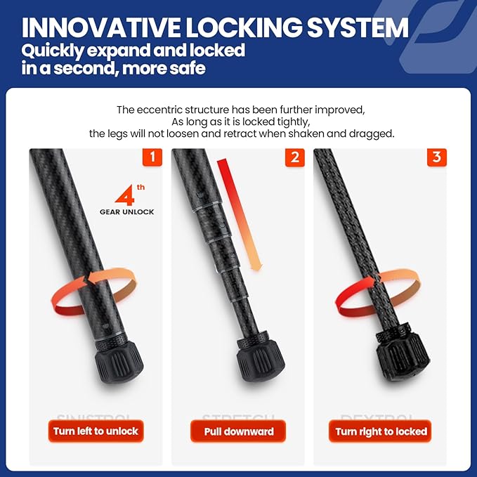 Fotopro Carbon Fiber Tripod 1.7lbs Ultralight 62 Inch Portable Compact Travel Tripod for Camera DSLR Load up to 22lbs X-Aircross 3 Lite Orange