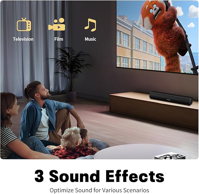 Sound Bar for Smart TV, 16'/60W Soundbar with Impactful Bass, Dynamic Light and Remote Control, Wall Mountable TV Speakers with Bluetooth/Optical/3.5MM AUX for Gaming/PC/Projector