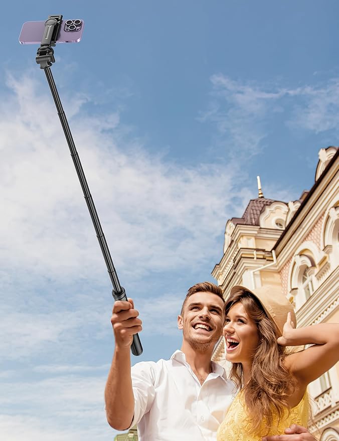 75" Phone Tripod, Selfie Stick with Remote and Phone Holder, Extendable Tripod for iPhone, Aluminum Cellphone TripodStand 360° Rotation Travel Tripods Compatible with iPhone Android, GoPro