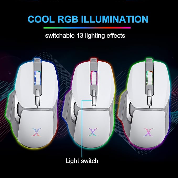 BM-88 Wired Gaming Mouse, 7200 DPI, Musicsync RGB Backlit, 7 Programmable Buttons with 13 Lighting Effects, Braided Cable - White