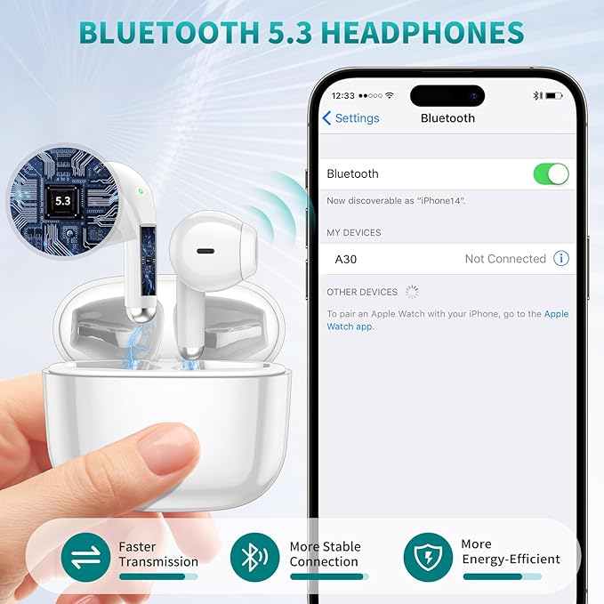 ACAGET Wireless Earbuds for iPhone 17 16 Pro Max Air 15 14 13 12 11 XR XS Bluetooth 5.3 Headphones Noise Canceling Earphones for Galaxy S25 S24 Ultra S23 S22 HiFi Bass Stereo Earphone for Google Pixel