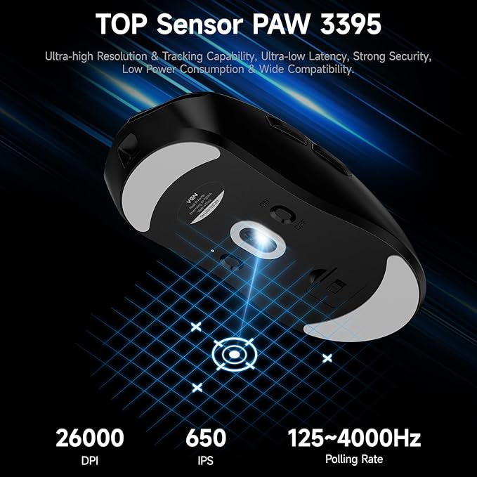 VGN F1 Pro Max Wireless Gaming Mouse - 55g Ultralight - 26000 Adjustable DPI - 1000Hz Polling Rate - 200h Battery - Wireless & Wired Mode - 6 Programmable Buttons - Professional Grade - USB-C - Black