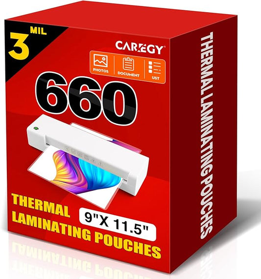 CAREGY Thermal Laminating Pouches,660 Pack Laminating Sheets, 3 Mil, 9 x 11.5 Inches Lamination Sheet Paper for Laminator, Round Corner Letter Size, Office and School Supplies