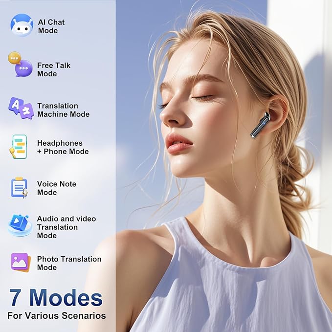 AI Translation Earbuds Real Time, 164 Language Translator Earbuds 3-in-1 Bluetooth 5.4 with APP, Translation Headphones with 6 Translation Modes Translating Device for Travel/Business/Learning, Black