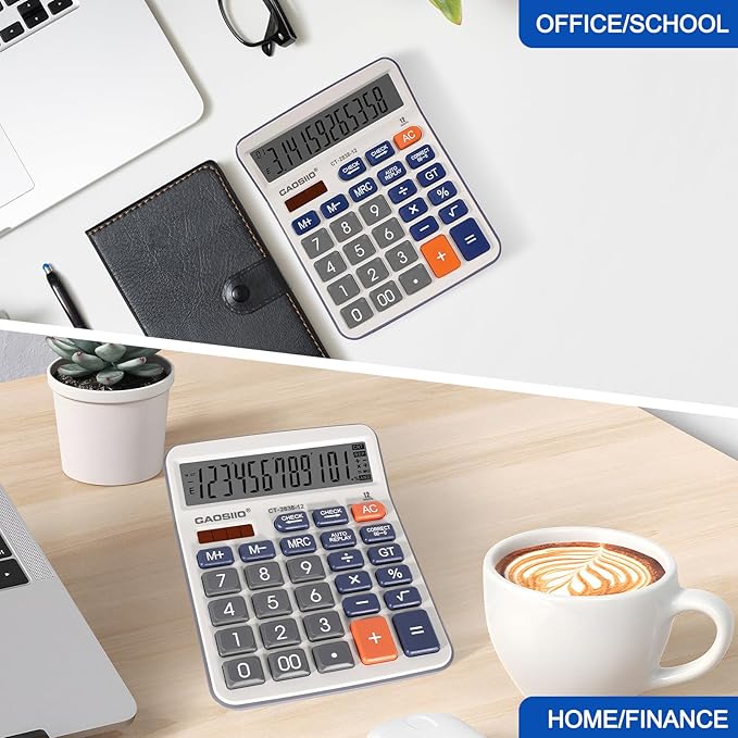 Desktop Calculator, Extra Large 5 Inch LCD Display, Desk Calculator, 12 Digits, Calculators with Big Buttons, Solar and AAA Battery Dual Power,Office Calculators for Business School Home (Blue)