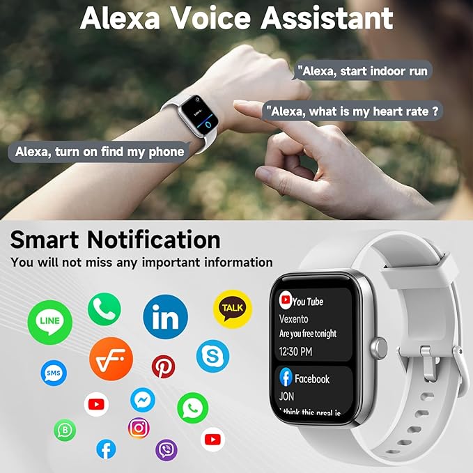 Smart Watch for Men Women with Bluetooth Call,Alexa Built-in Smartwatch,1.8" DIY Dial Fitness Watch with 100+ Sport Mode,IP68 Waterproof Watch Compatible with Android iOS