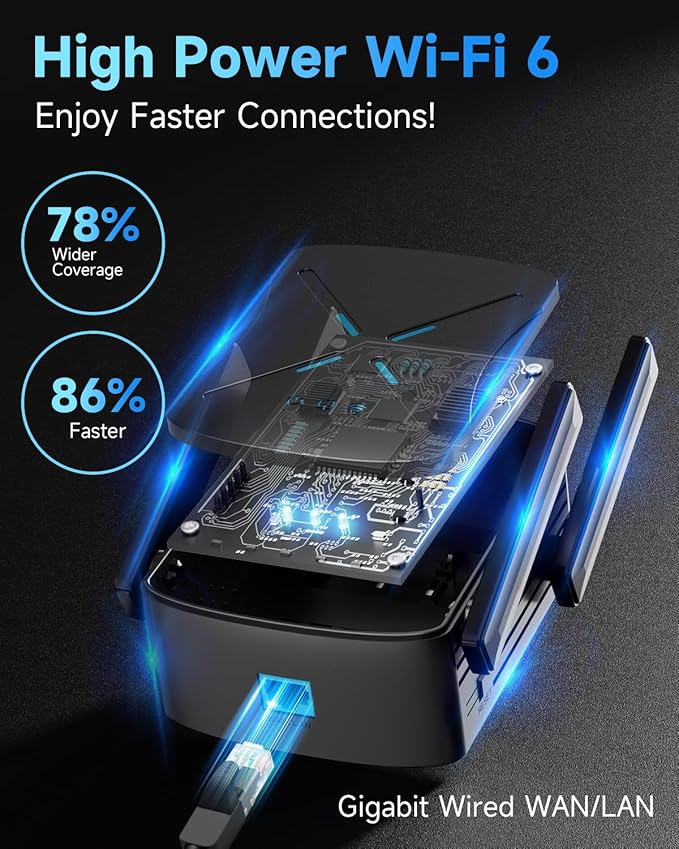 2025 WiFi Extender Signal Booster, New Gen Wi-Fi 6 Repeater, Covers Up to 12,000 sq.ft Range, Dual-Band Internet Booster with Gigabit Ethernet Port, Easy Setup, EasyMesh Compatible