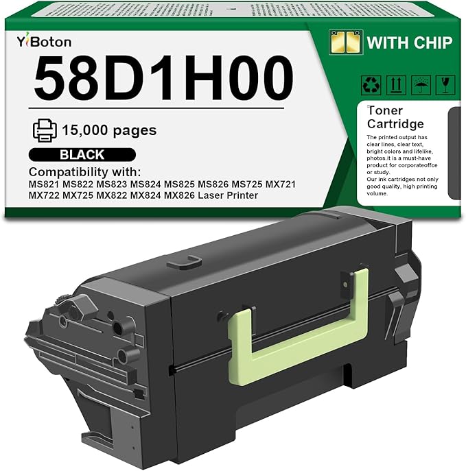 High Yield 58D1H00 Black Toner Cartridge Compatible with Lexmark 58D1H00 58D0HA0 58D0H0G 58D1H0E Toner Cartridge for MS725 MS821 MS822 MS823 MS824 MS825 MS826 MX721 MX722 MX725 MX822 MX824 Printer