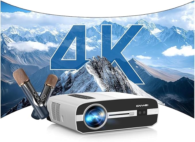 Ultra HD 4K Karaoke Projector & 2 Mics, HDR10+ 1500 ANSI Daytime Home Theater Projector, Autofocus, WiFi Bluetooth, 38W DSP Speaker, 300″Display, NFC Screencast HDMI USB LAN Outdoor Movie Night