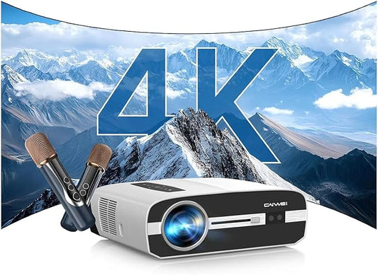 Ultra HD 4K Karaoke Projector & 2 Mics, HDR10+ 1500 ANSI Daytime Home Theater Projector, Autofocus, WiFi Bluetooth, 38W DSP Speaker, 300″Display, NFC Screencast HDMI USB LAN Outdoor Movie Night
