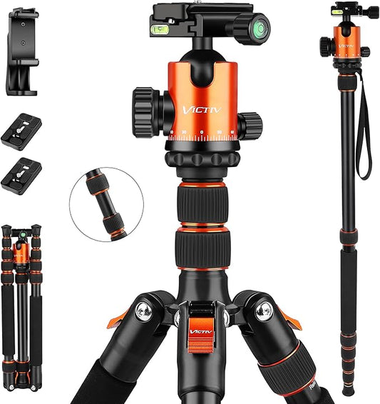 Victiv 80" Camera Tripod, Aluminum Heavy Duty Tripod Stand with 360° Ball Head, Camera Tripods & Monopods with Carry Bag, Suitable for Canon Nikon Binoculars Spotting Scope Telescope