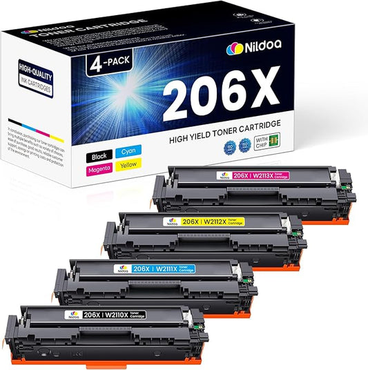 206X Toner Cartridges 4 Pack High Yield Set Replacement for HP 206X Black Cyan Yellow Magenta Color Pro M255dw M255nw; MFP M282nw M283cdw M283fdn M283fdw Ink Cartridges with Chip