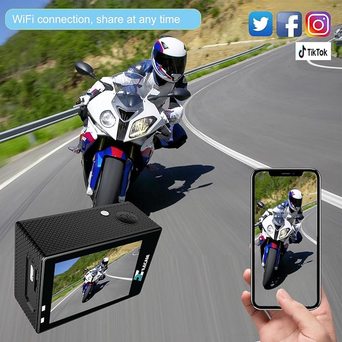 Action Camera 1080P WiFi Sports Camera 4xZoom Action Camera 40m/131ft Underwater Waterproof with 2 X1050 mAh Batteries and Multi-Function Accessory (X2T)