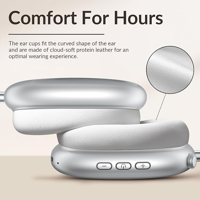 Y02 Active Noise Cancelling Headphones,60H Battery,5 EQ Music Modes,Hi-Res Audio,Deep Bass,Foldable Wireless Over Ear Bluetooth 5.4 Headset,Breathable Leather Earpads (Silver)