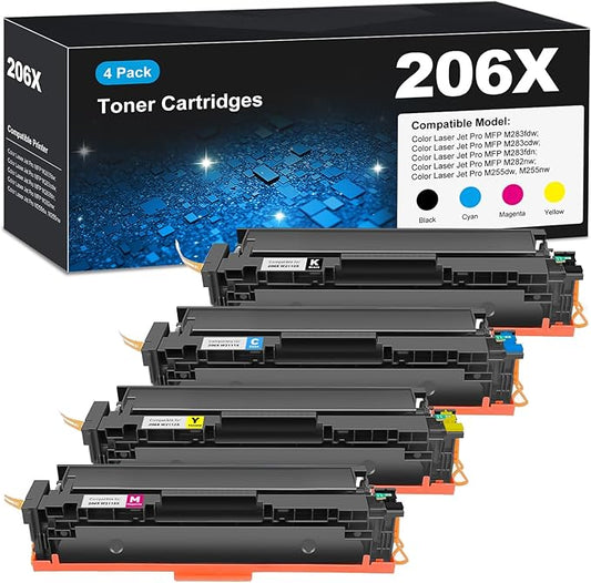 206X Toner Cartridges M283fdw M283cdw for HP 206X 206A Toner Cartridges 4 Pack, HP206A HP206X 206 Toner Cartridge Set for Color Laserjet Pro MFP M255dw M283cdw M283fdw M283fdn M282nw M255nw Cartridge