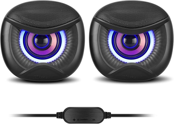 USB Computer Speakers for RGB Lighting, PC Speakers with a USB-C Interface are Suitable for Desktop Laptop Monitor, Owl Eye Design, Blue Lights