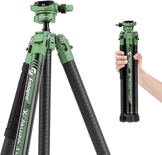 Fotopro Carbon Fiber Tripod 51 Inch 360 Degree Ball Head Quick Release Plate Lightweight Camera Tripod for Travel Tripod Folded Height Only 13.9",Max Loads up to 17.6lbs,Green