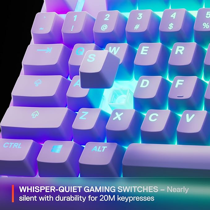 SteelSeries Apex 3 TKL Lavender RGB Gaming Keyboard — Tenkeyless Compact Form Factor — 8-Zone RGB Illumination — Water and Dust Resistant — Whisper-Quiet Gaming Switch
