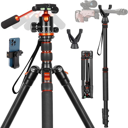 2 in1 Tripod for Camera & Hunting Tripods, 68" Camera Tripods & Monopods with Removable Handle, Aluminum Rifle Tripod & Shooting Stand, Heavy Duty Tripods for DSLR,Canon,Nikon,Sony, Extra Carry Bag