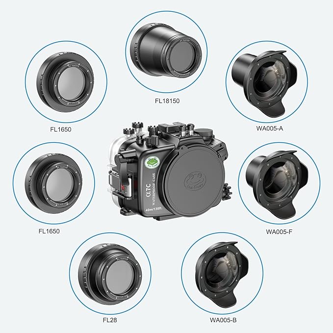 Sea frogs Waterproof Camera Housing compatible with Sony A7C 28-60MM 10-18MM with Wide Angle Fisheye Lens IPX8 40m/130ft Maximum Diving Depth Underwater Camera Case for Diving, Surfing, Rowing, Skiing