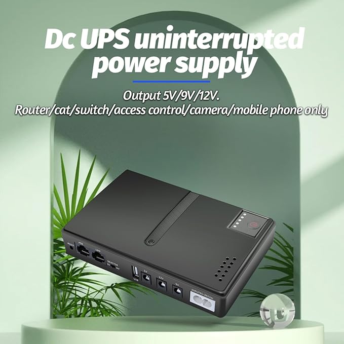 UPS Battery Backup, 15V 24V POE, 5V 9V 12V USB, Portable Standby Uninterruptible Power Supply, Replaceable Battery Design, for Phone Camera Router (US Plug)
