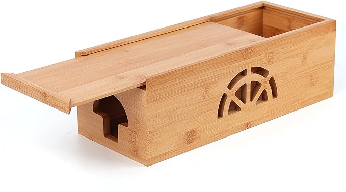 Extra Large Cable Management Box with Lid, Bamboo Cable Box for Cords, Power Strips or Surge Protectors, Hide Loose Wires Behind TVs, Home, Computers, Office Desks by HTB